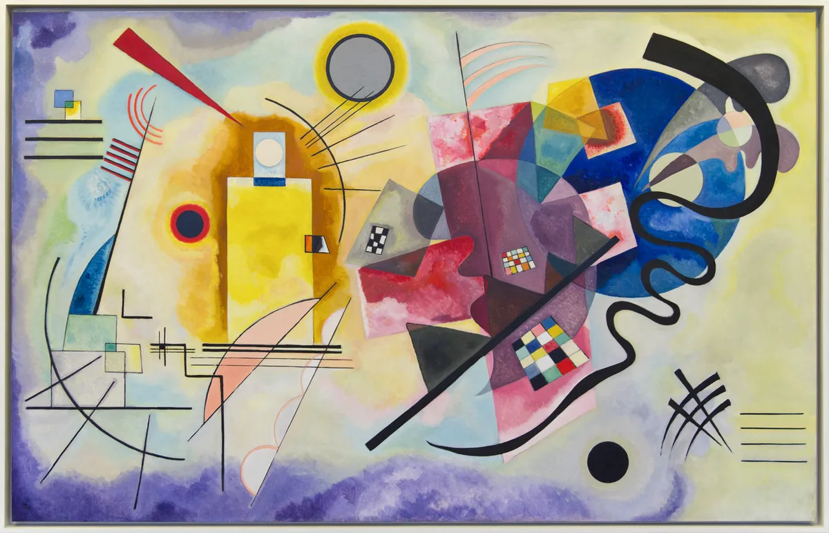 Jaune-rouge-bleu, tableau de Vassily Kandinsky : des formes géométriques jaunes, rouges et bleues
